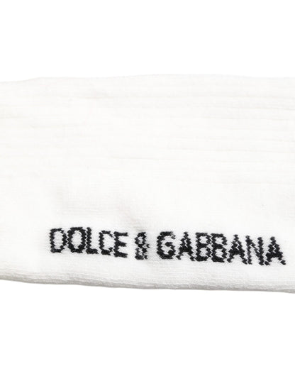 White Black DG Logo Print Stretch Mid Calf Socks
