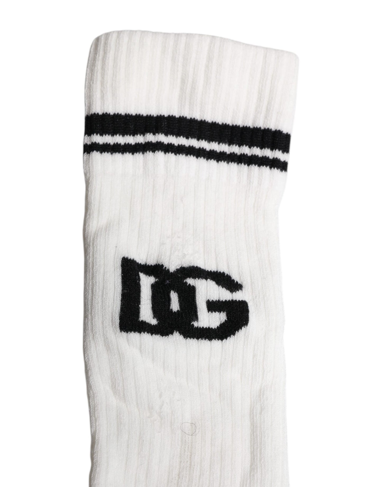 White Black DG Logo Print Stretch Mid Calf Socks