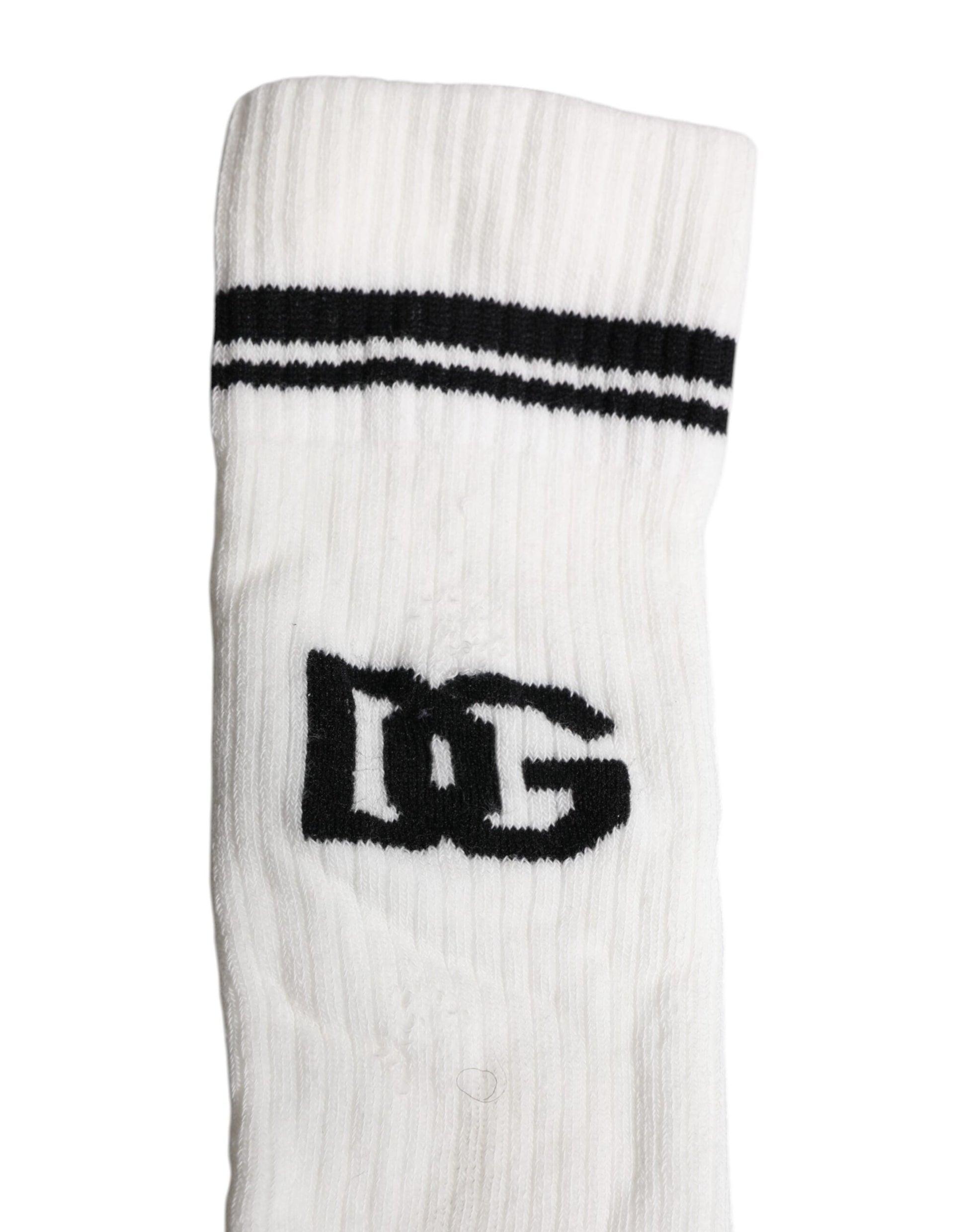 White Black DG Logo Print Stretch Mid Calf Socks