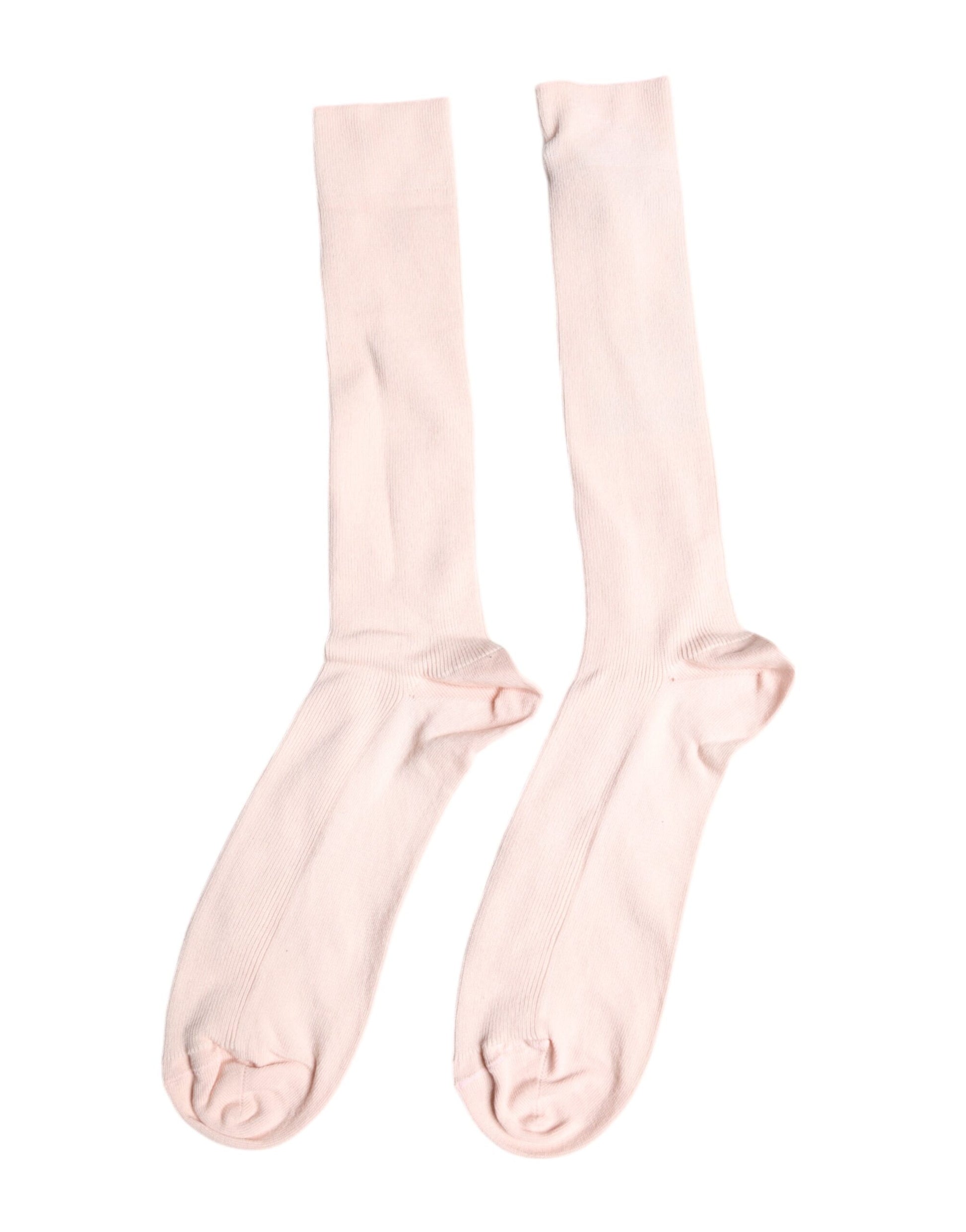 Ivory Cotton Stretch Logo Over Calf Socks