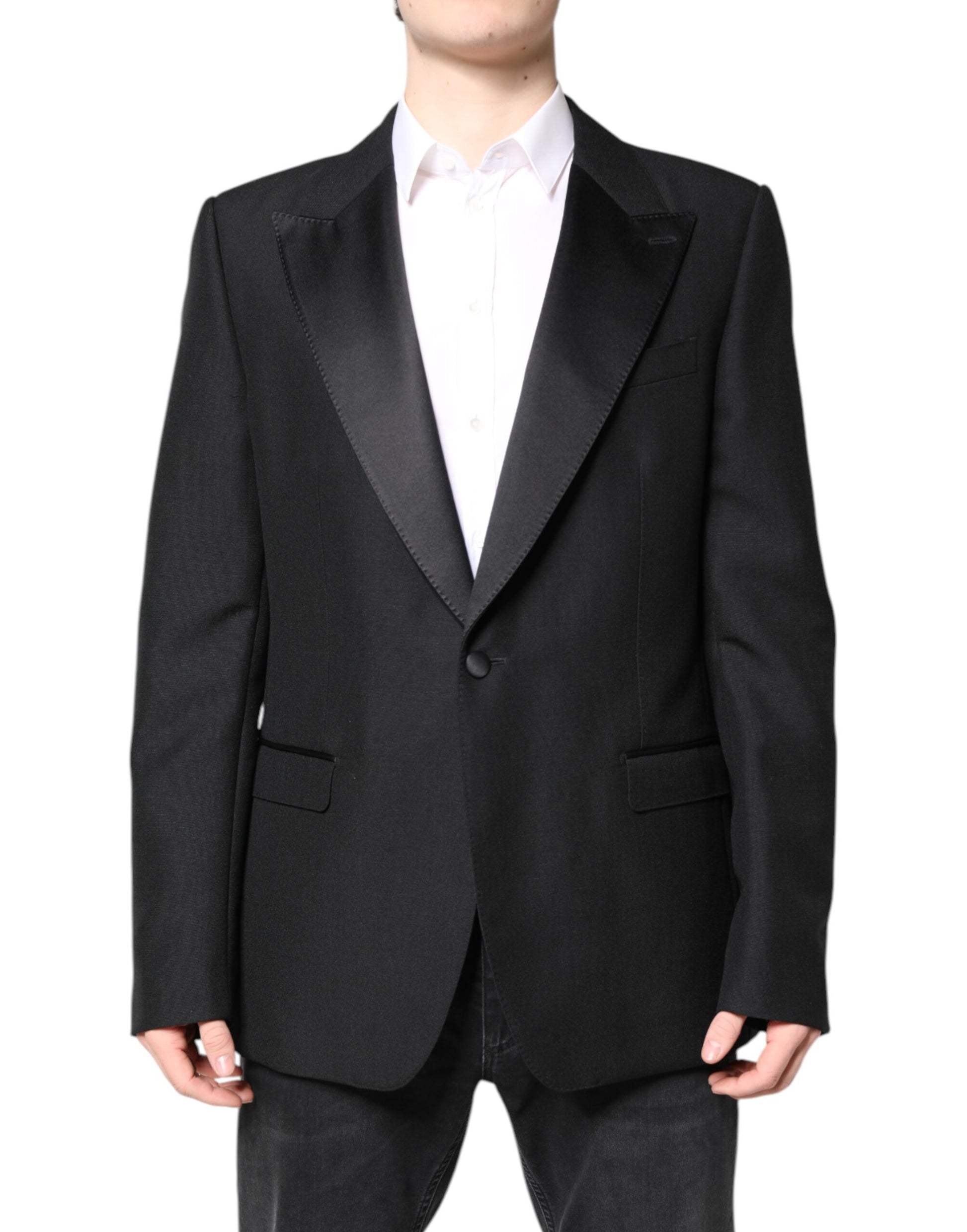 Blazer de lana negro de un solo pecho