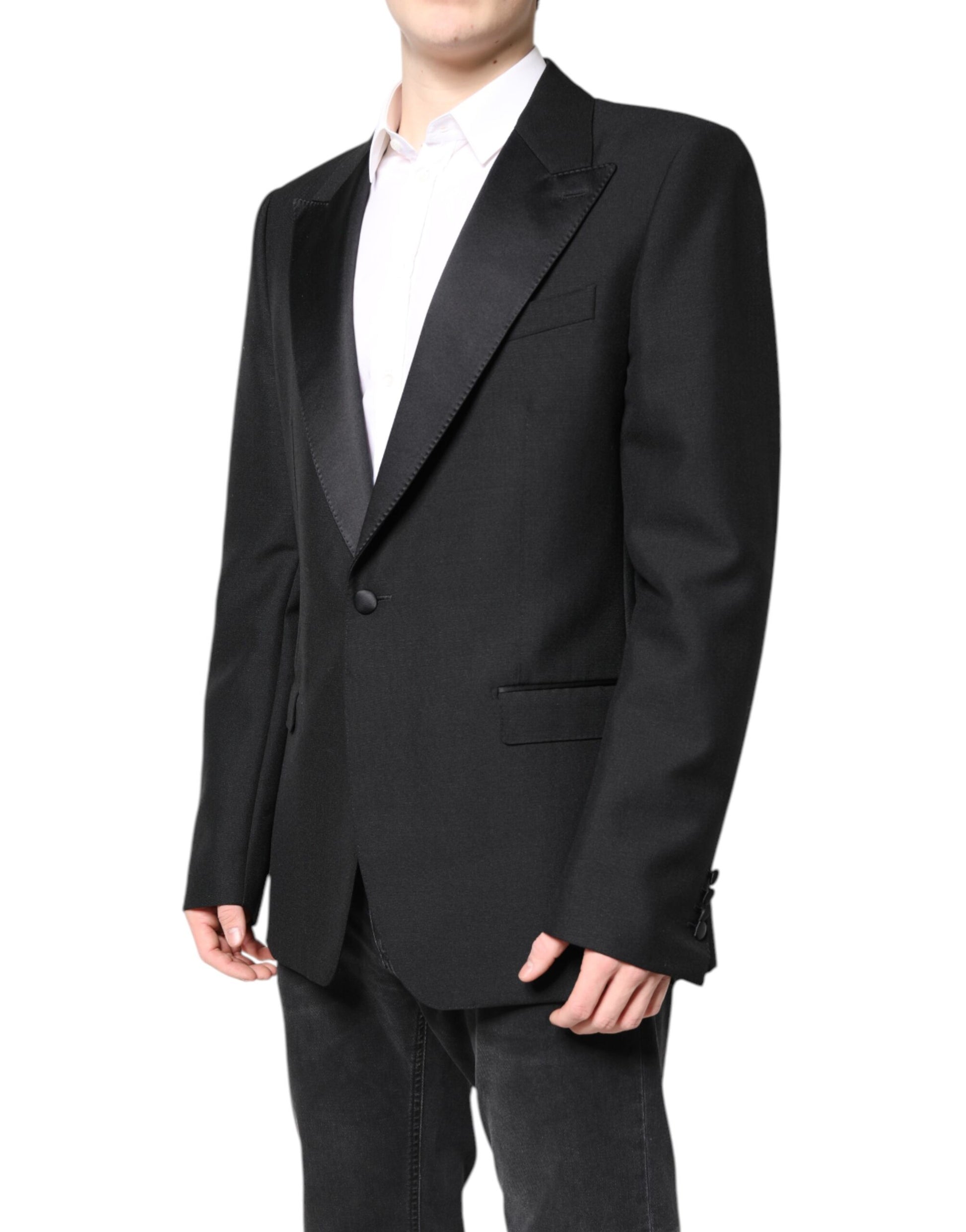 Blazer de lana negro de un solo pecho