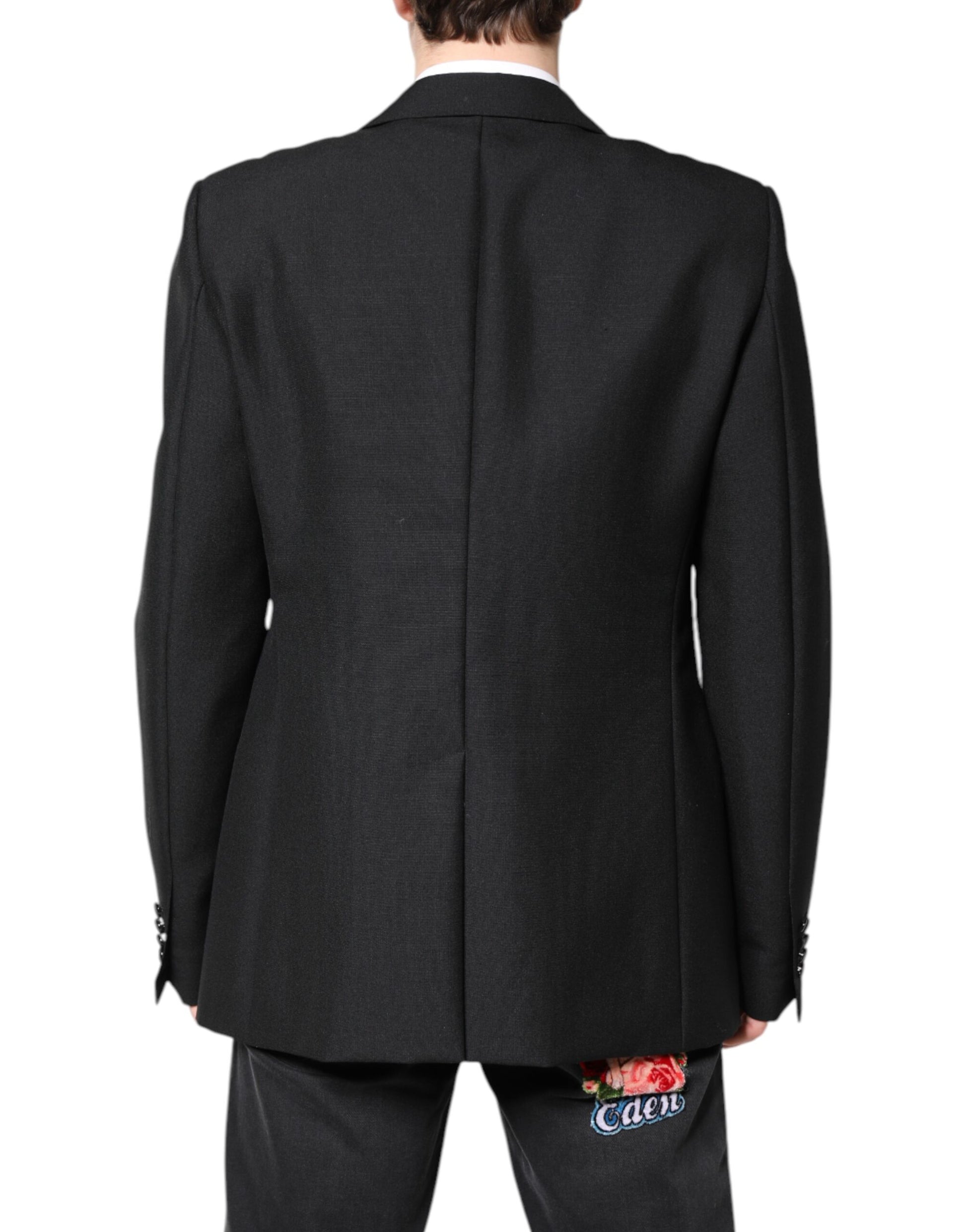 Blazer de lana negro de un solo pecho