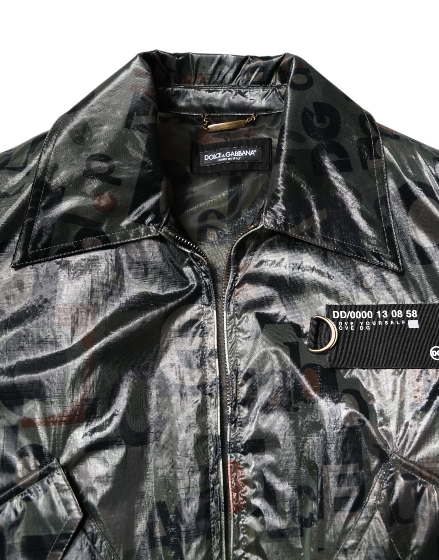 Green DG Logo Print Bomber Full Zip Jacket