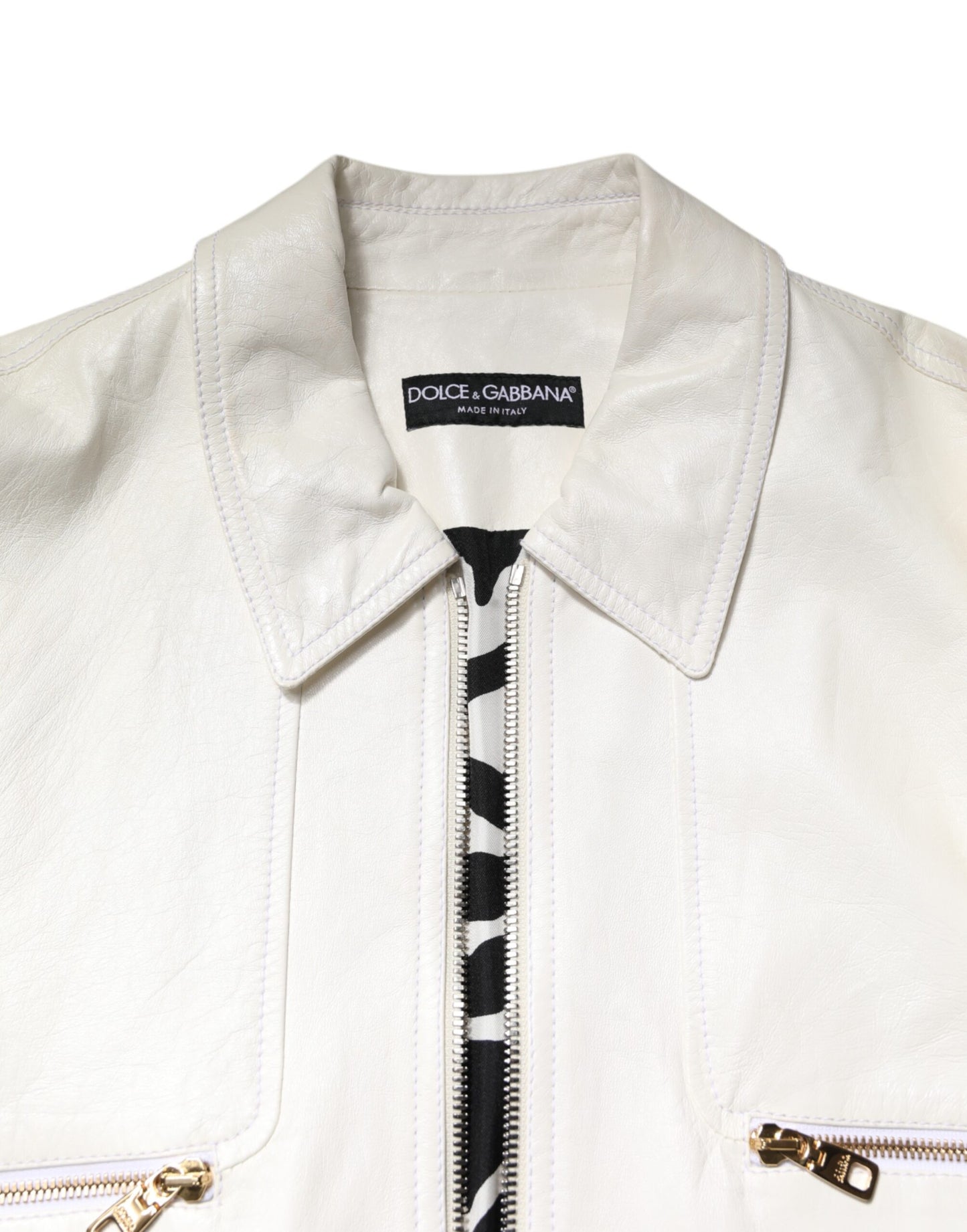 White Collared Full Zip Biker Coat Jacket