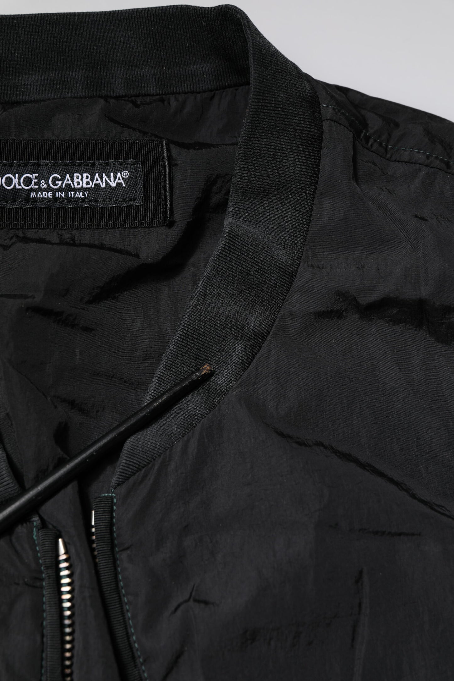 Black Nylon Logo Full Zip Bomber Jacket