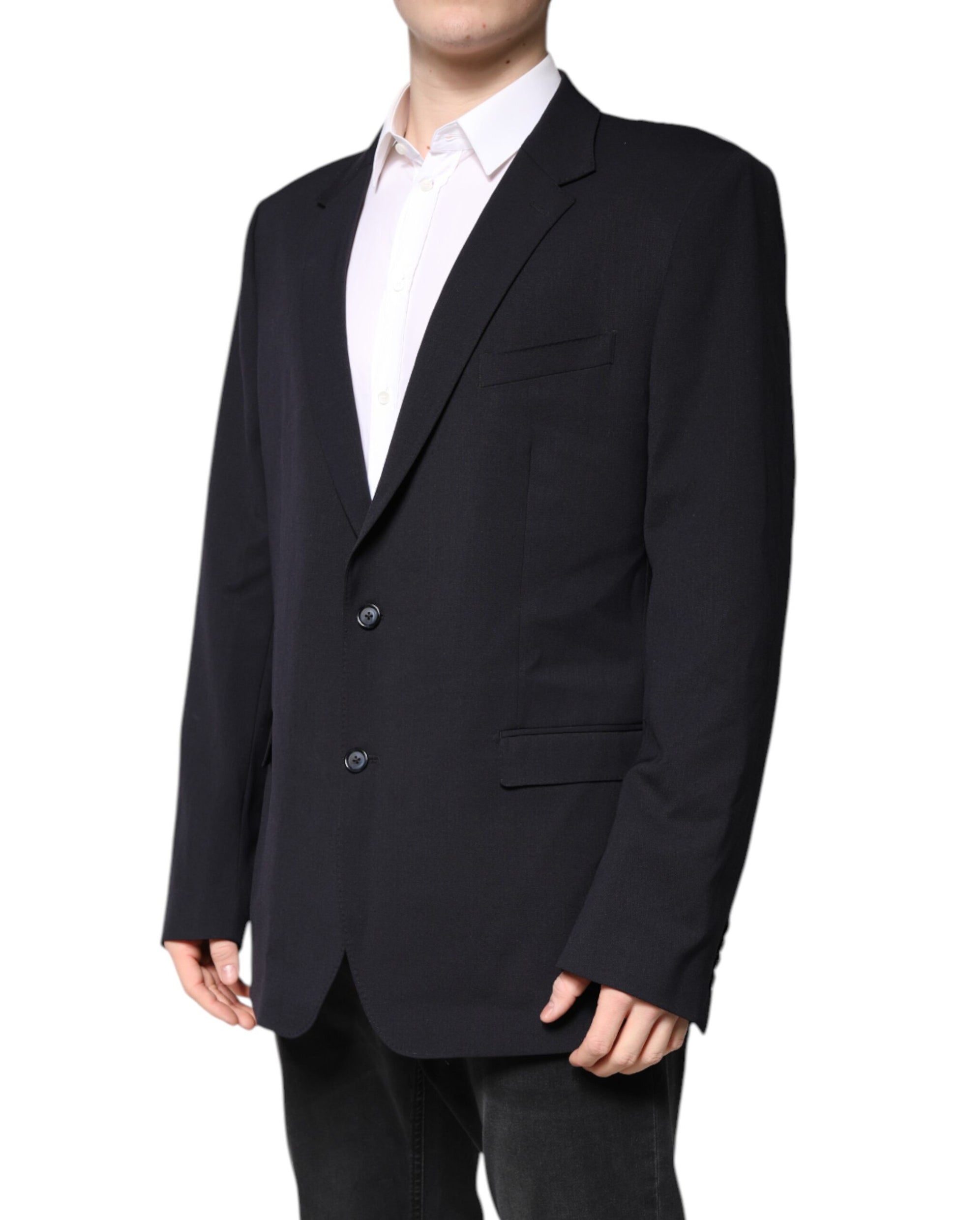 Blazer de lana azul oscuro de un solo pecho