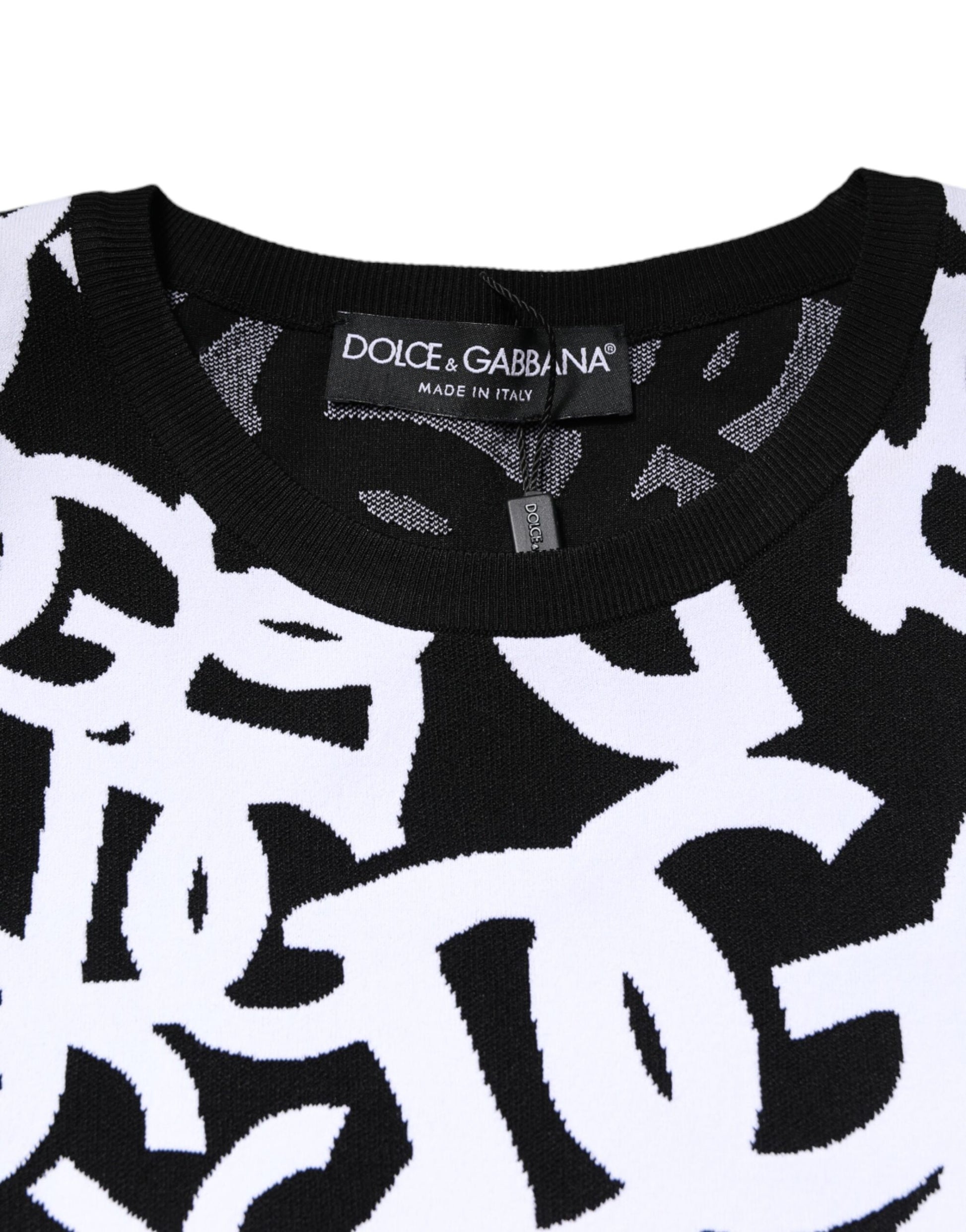 Black White Logo Print Women Pullover Sweater