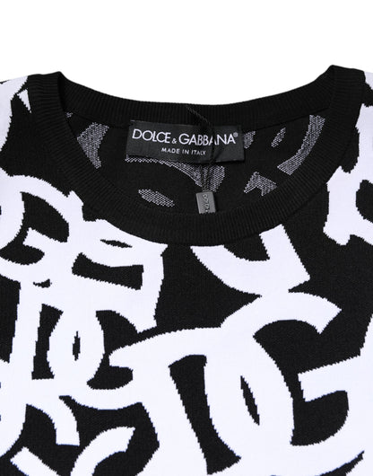 Black White Logo Print Women Pullover Sweater