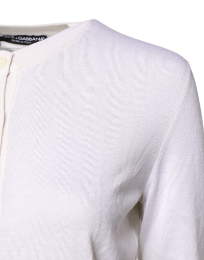 White Cashmere Crew Neck Top Cardigan Sweater