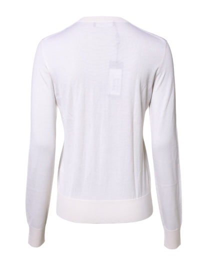 White Cashmere Crew Neck Top Cardigan Sweater