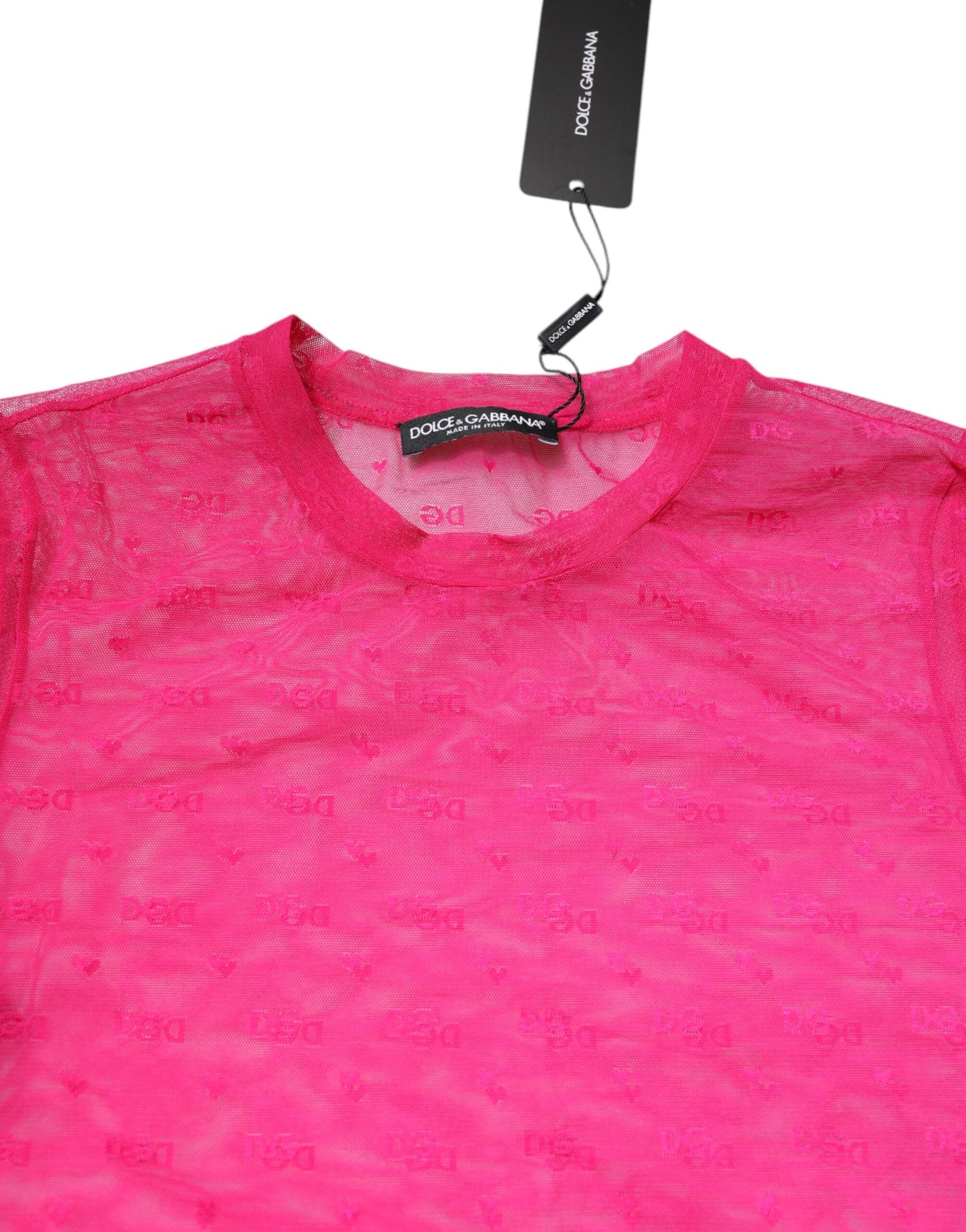 Pink Nylon See Through Women Short Sleeves Top