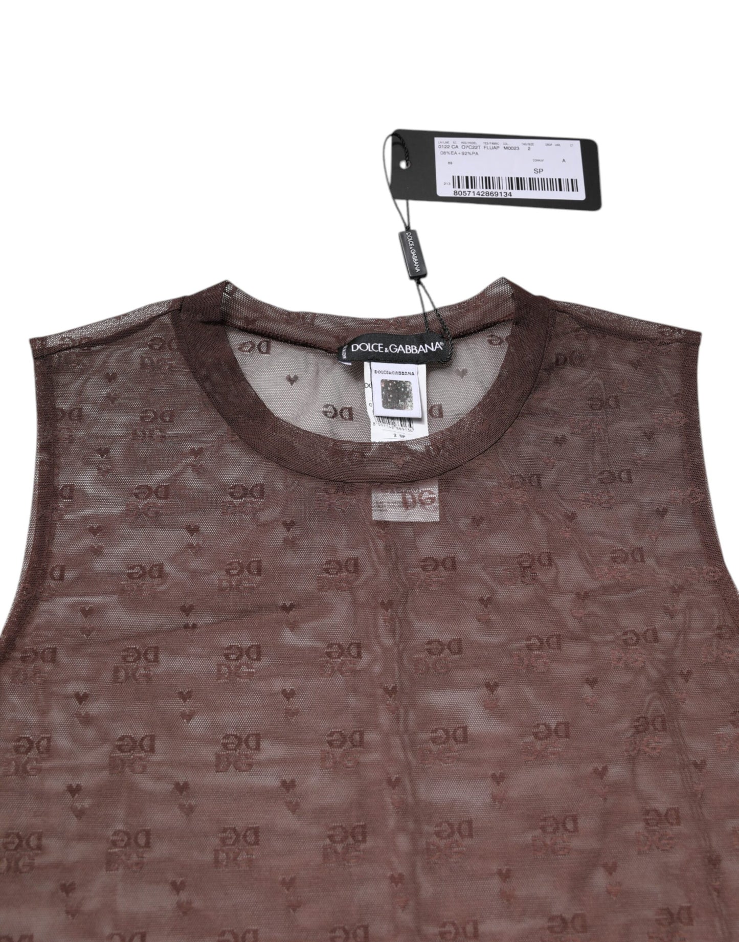 Brown Nylon See Through Women Sleeveless Tank Top