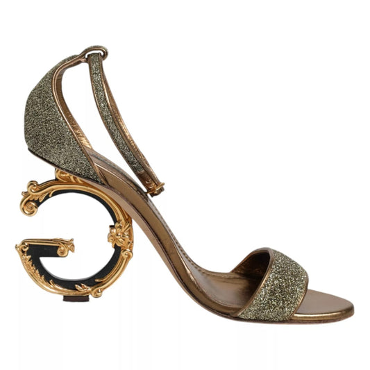 Sandalias de tacón con correa de tobillo de lurex dorado Zapatos