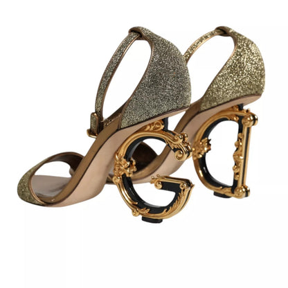 Sandalias de tacón con correa de tobillo de lurex dorado Zapatos