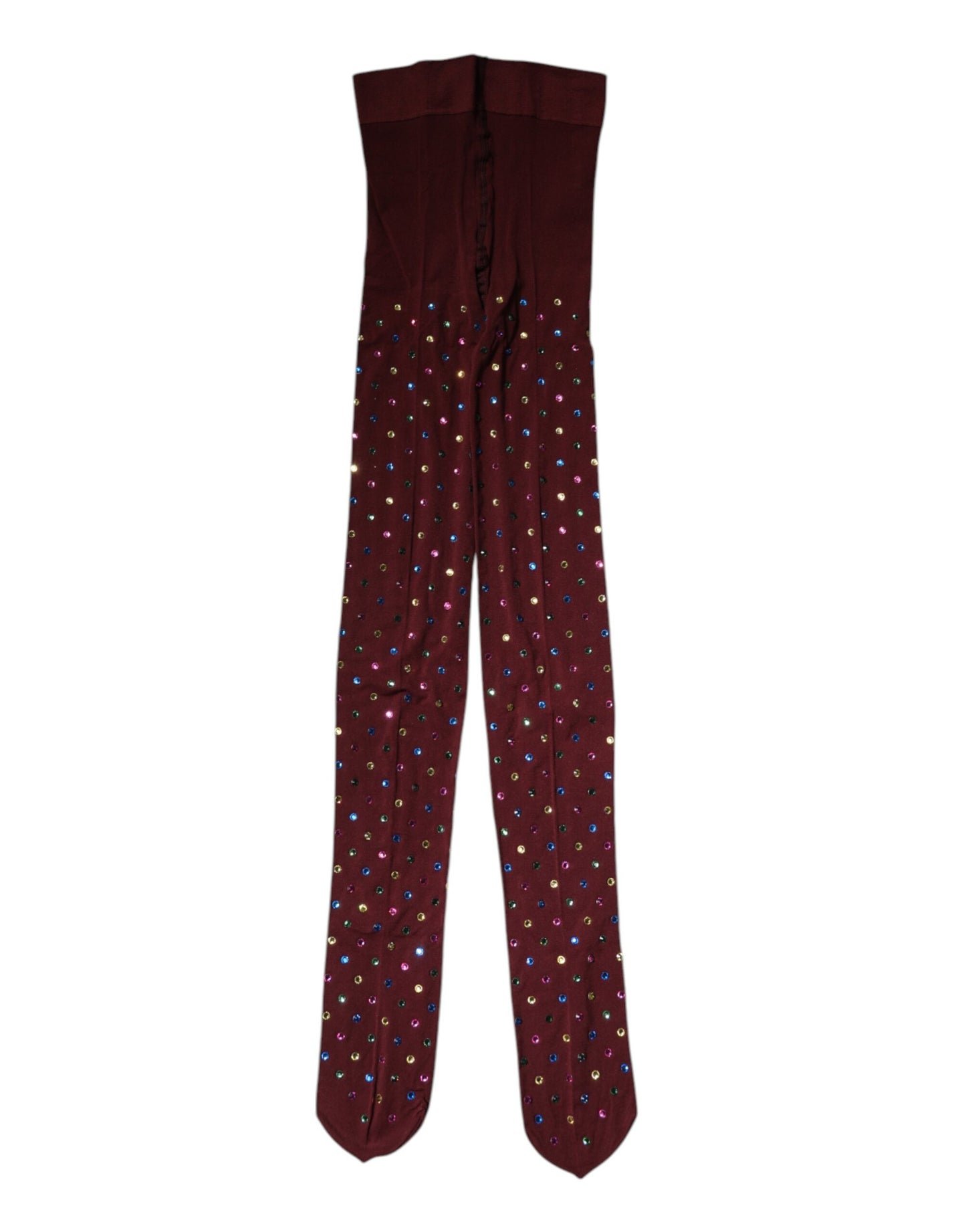 Maroon Nylon Crystal Embellished Pantyhose Tights