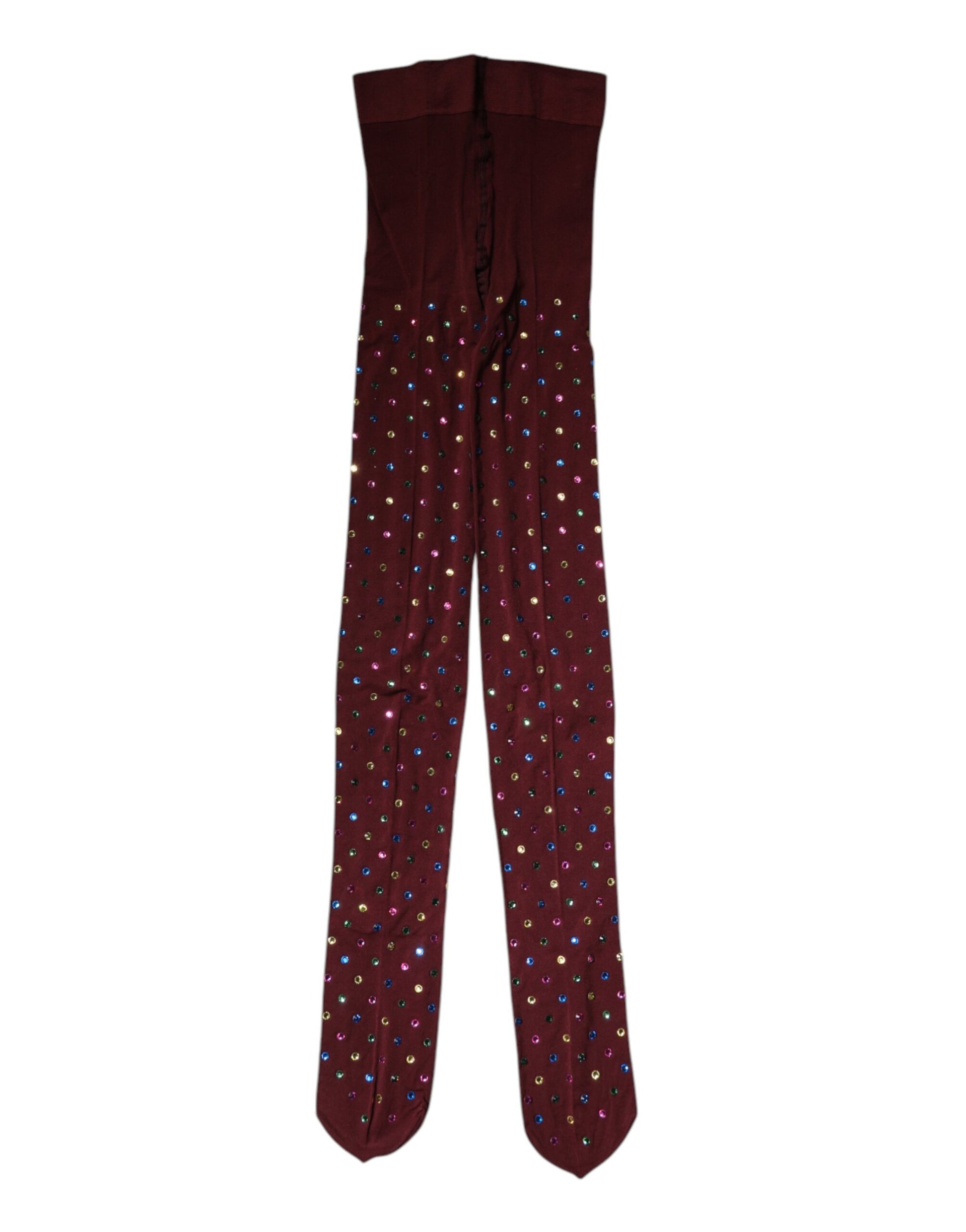 Maroon Nylon Crystal Embellished Pantyhose Tights