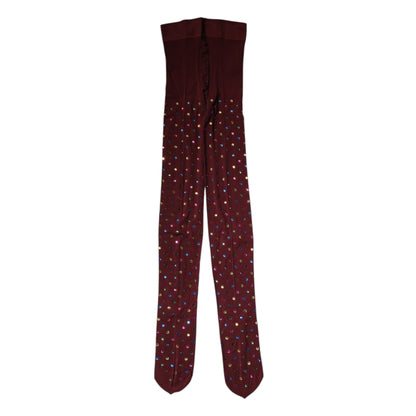 Maroon Nylon Crystal Embellished Pantyhose Tights