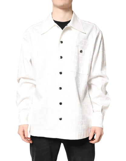 White DG Monogram Cotton Button Down Shirt