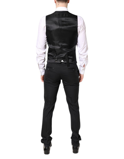 Black Wool Single Breasted 3 Piece Suit