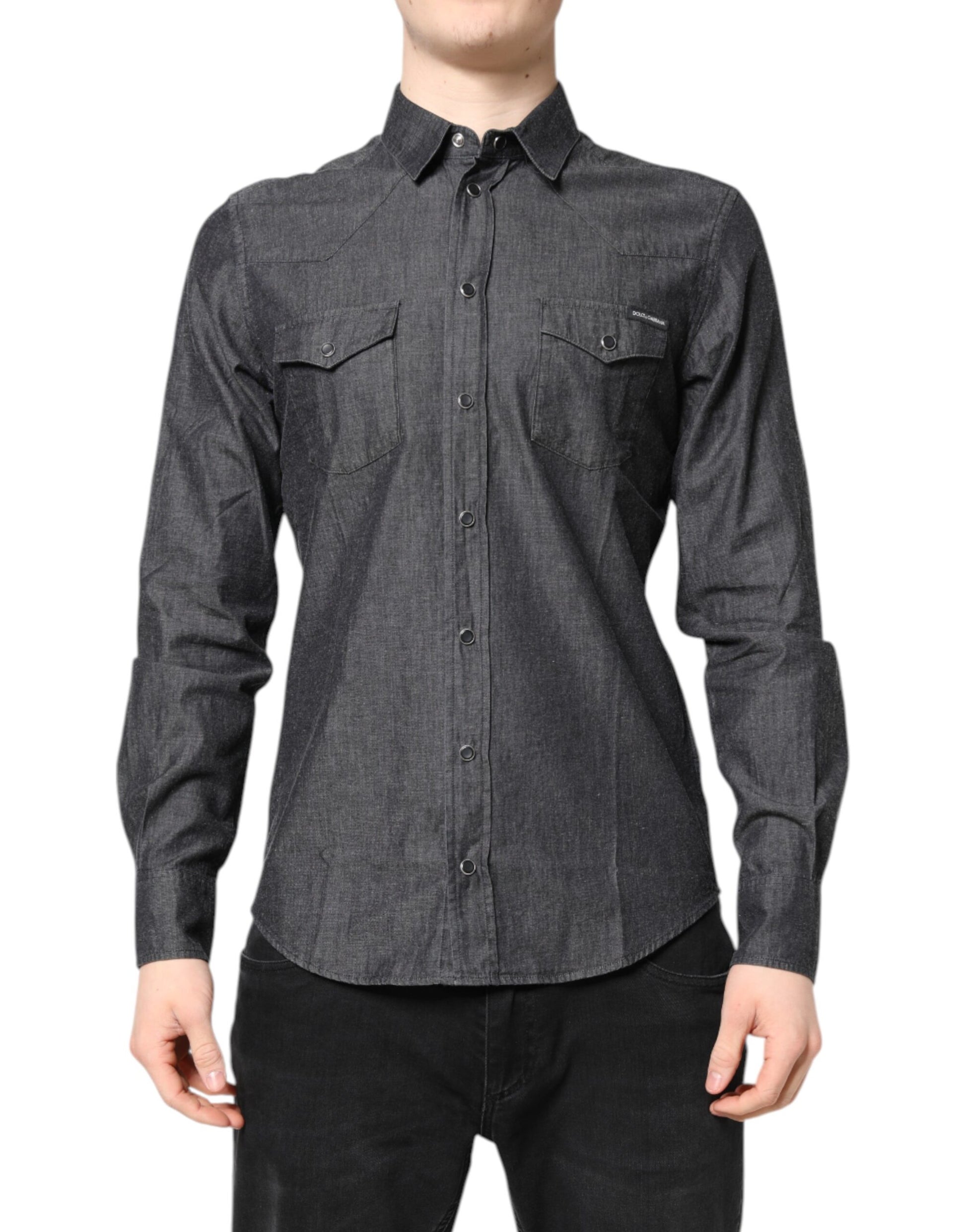 Gray Cotton Long Sleeves Casual Shirt