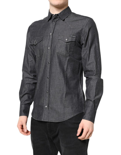Gray Cotton Long Sleeves Casual Shirt