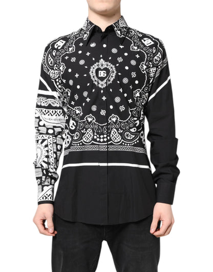 Black White Bandana Cotton Formal Dress Shirt