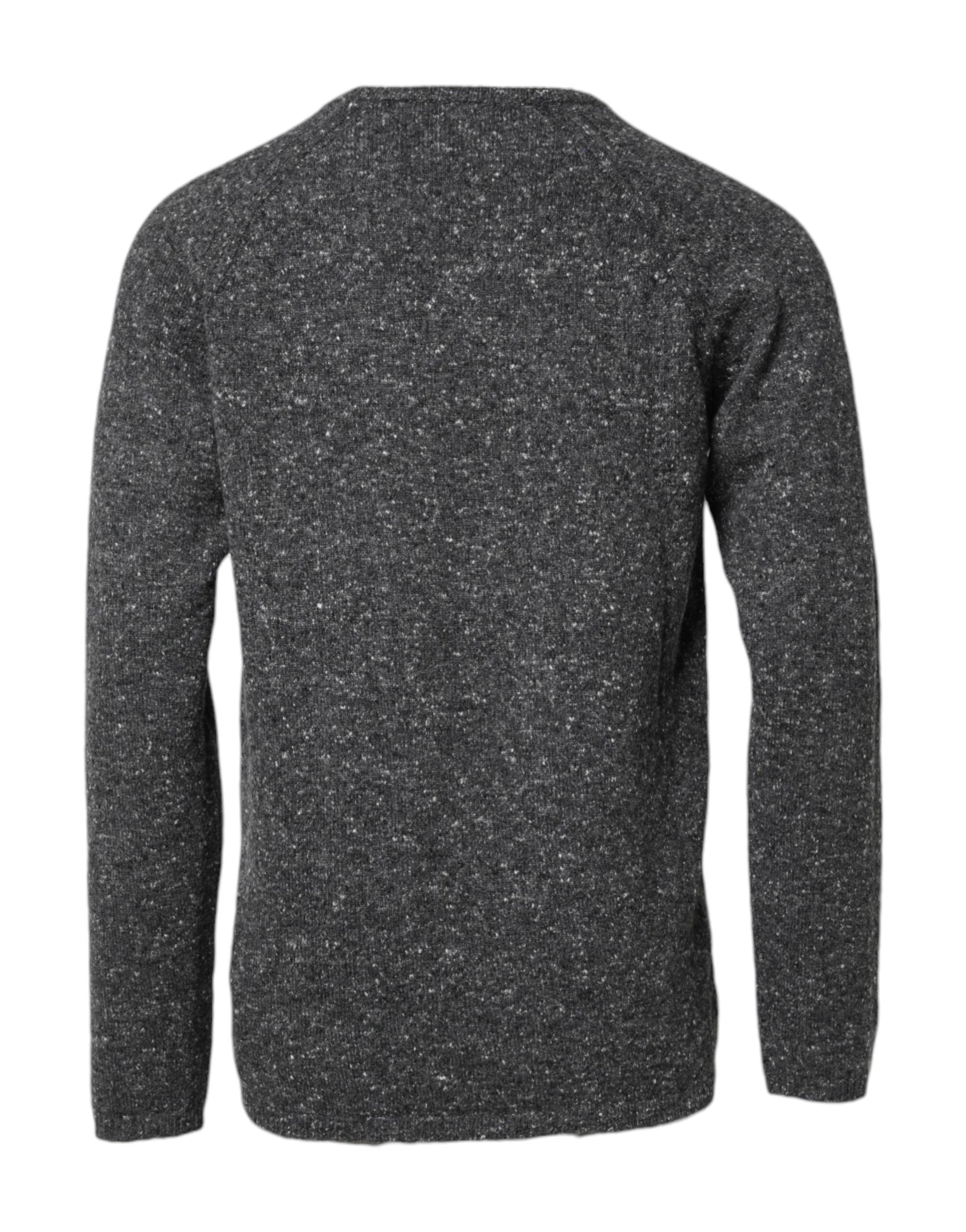 Gray Wool Knitted Round Neck Pullover Sweater