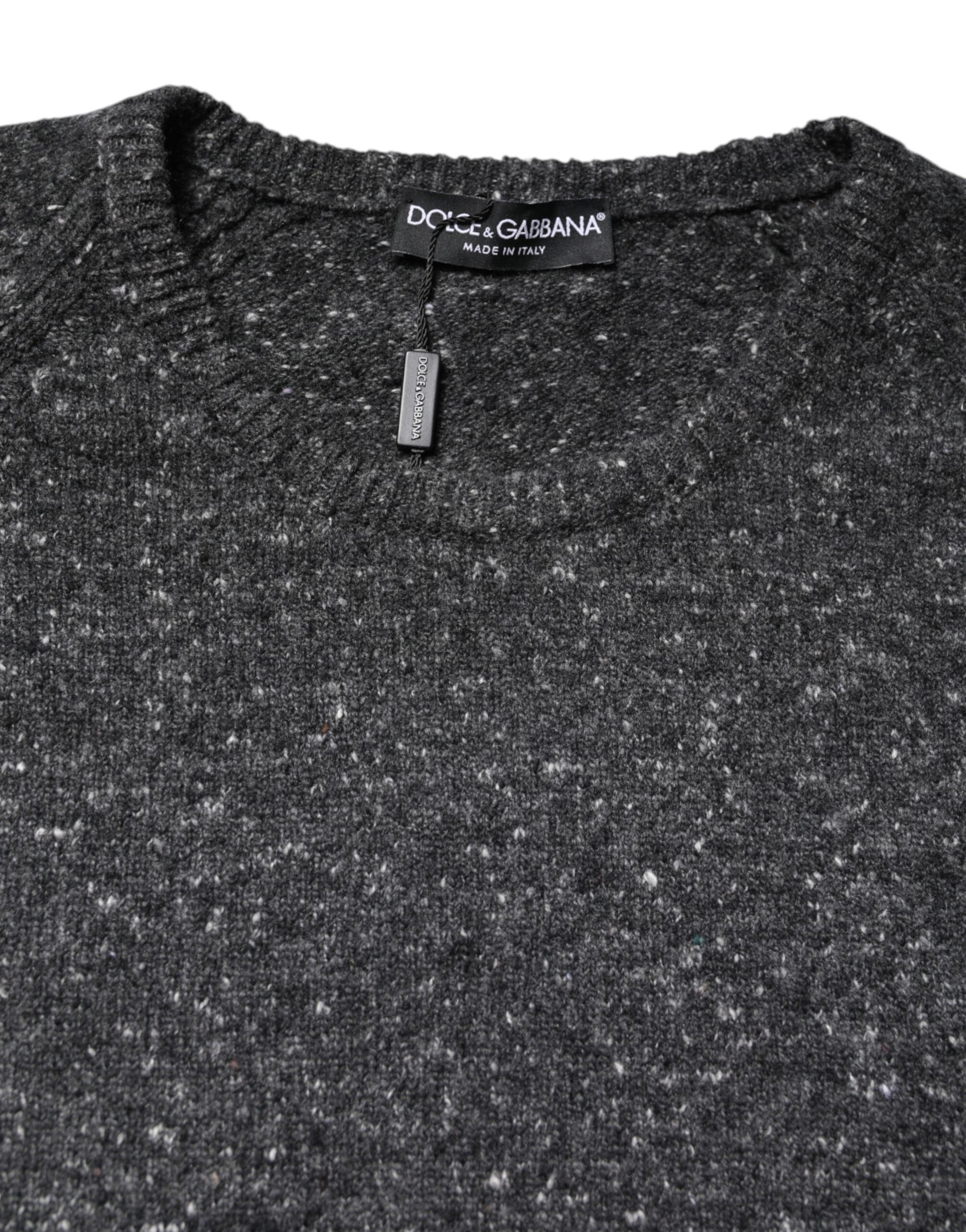 Gray Wool Knitted Round Neck Pullover Sweater