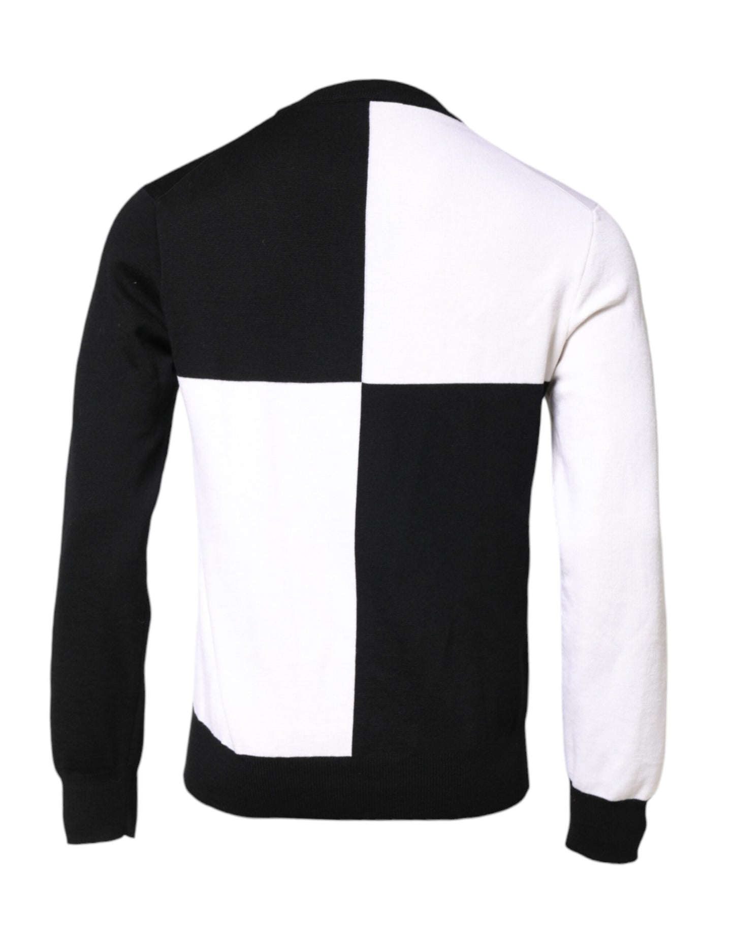 Black White Knit Logo Print Pullover Sweater