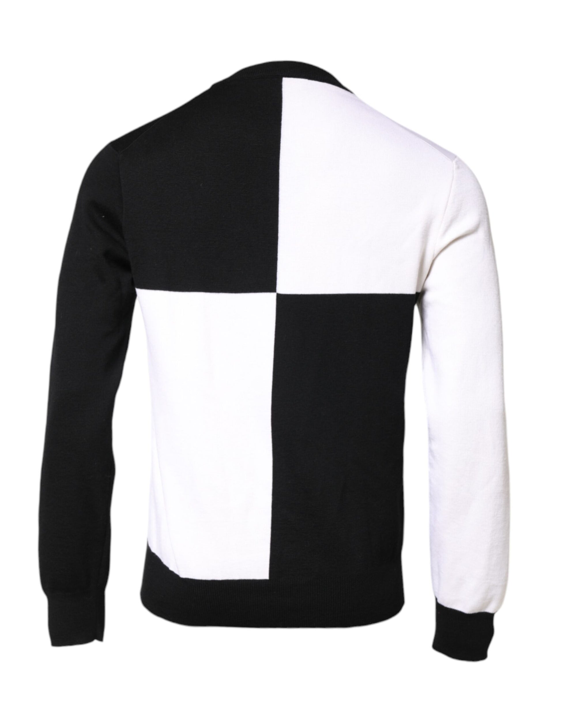 Black White Knit Logo Print Pullover Sweater