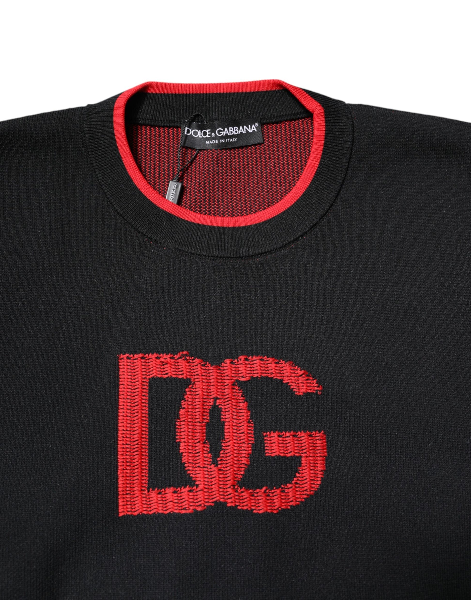 Black Nylon DGLogo Knit Men Pullover Sweater