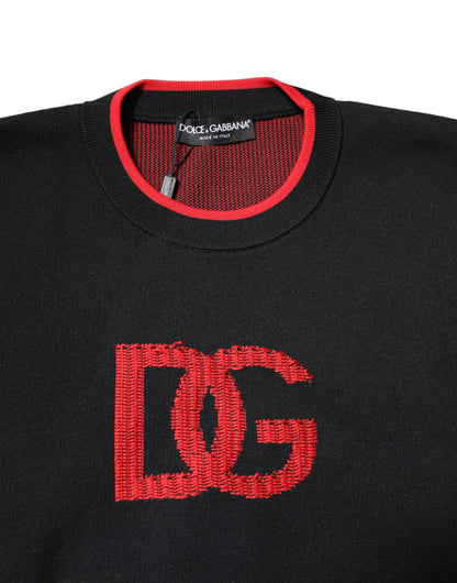 Black Nylon DGLogo Knit Men Pullover Sweater