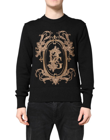 Black Logo Embroidery Knit Pullover Sweater