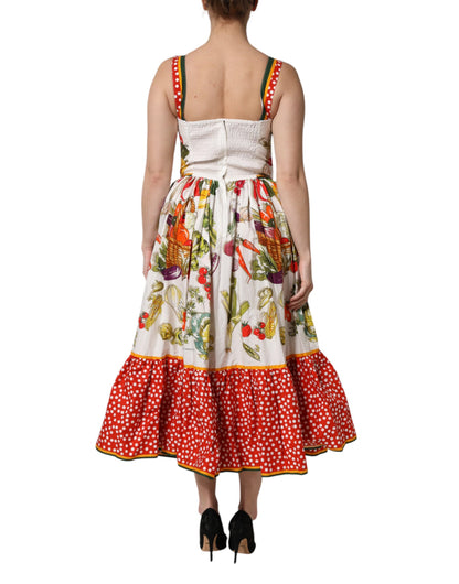 White Vegetables Sleeveless A-line Midi Dress
