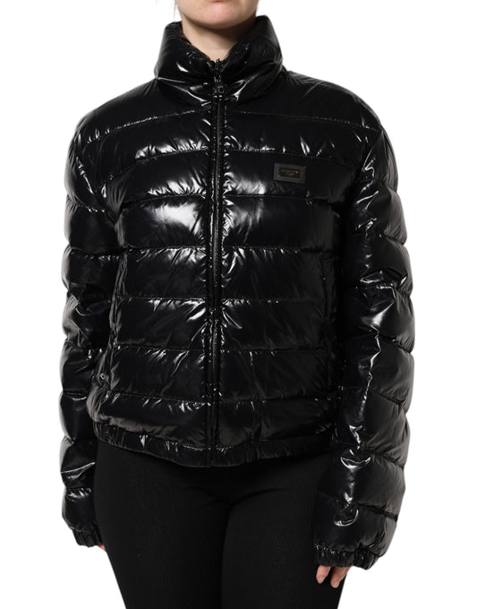 Black Logo Plaque Full Zip Puffer Jacket