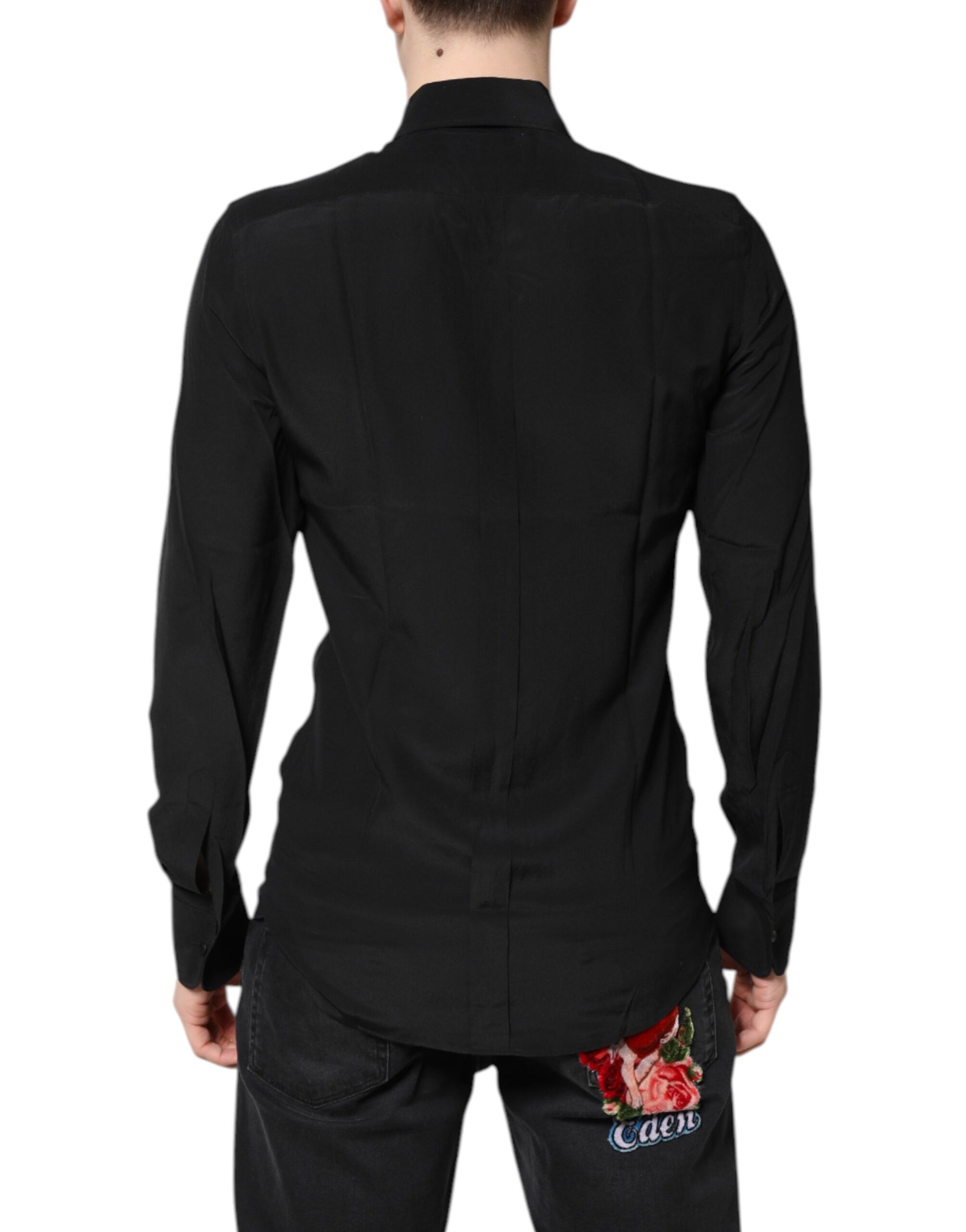 Black Silk GOLD Long Sleeves Dress Shirt