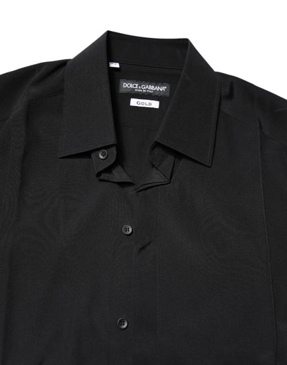 Black Silk GOLD Long Sleeves Dress Shirt
