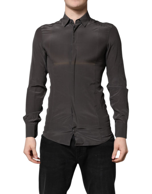 Dark Gray Silk GOLD Dress Formal Shirt