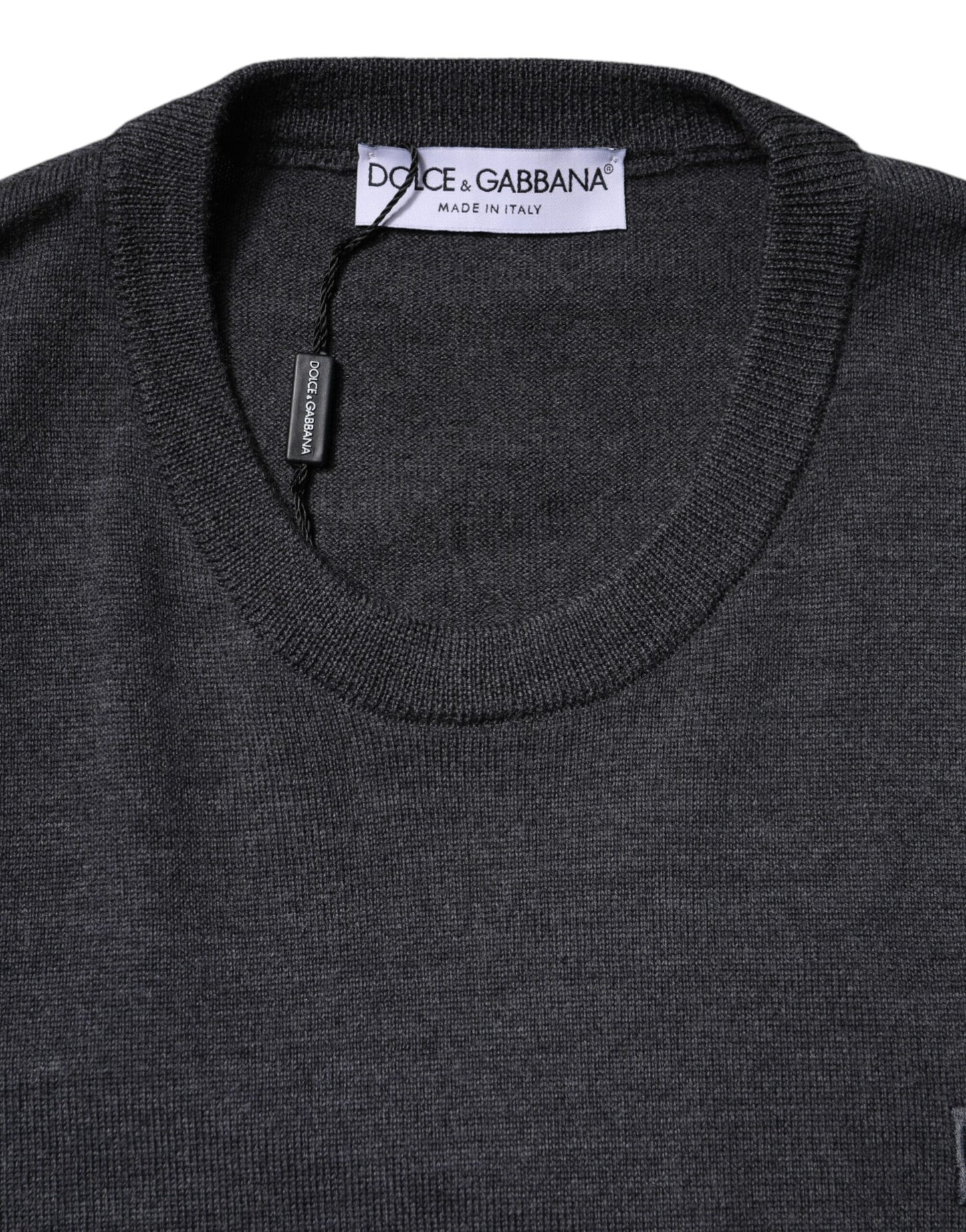 Gray Wool Logo Knitted Men Pullover Sweater