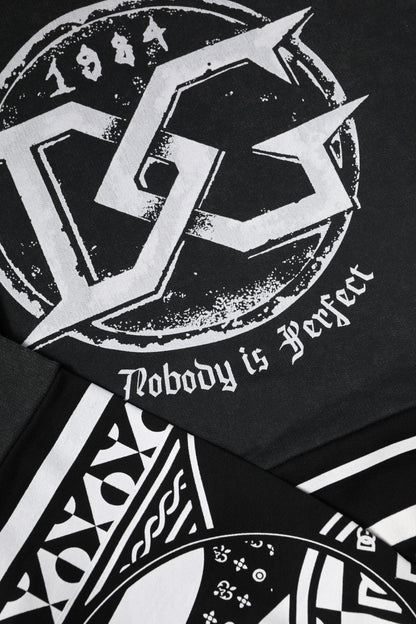 Black Cotton Logo Printed Pullover Sweater