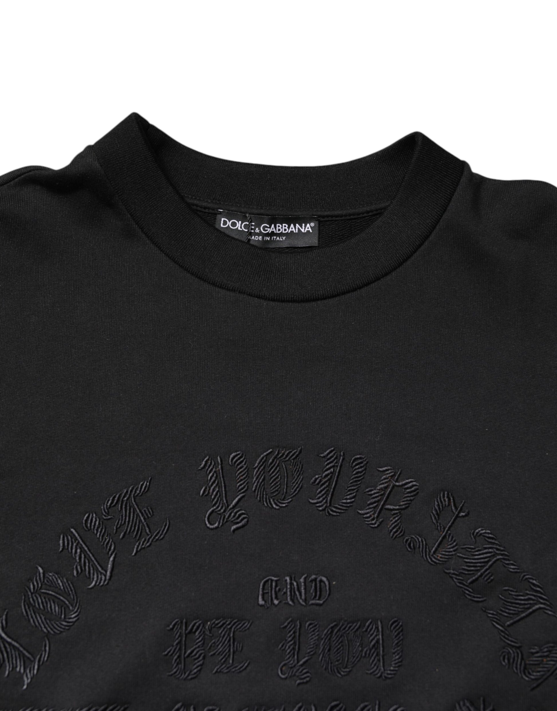Black Embroidered Crew Neck Pullover Sweater