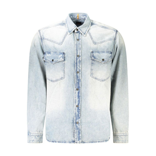 Camisa de algodón azul claro para hombre