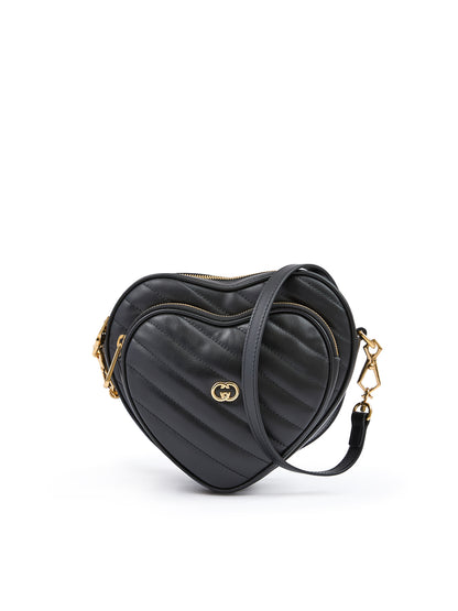 Black Leather Mini Heart Crossbody Bag