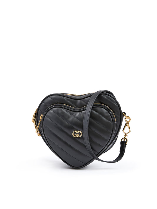 Black Leather Mini Heart Crossbody Bag