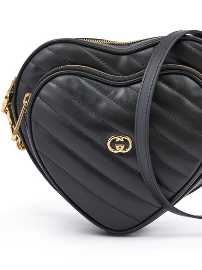 Black Leather Mini Heart Crossbody Bag