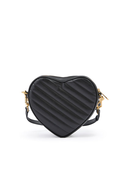Black Leather Mini Heart Crossbody Bag