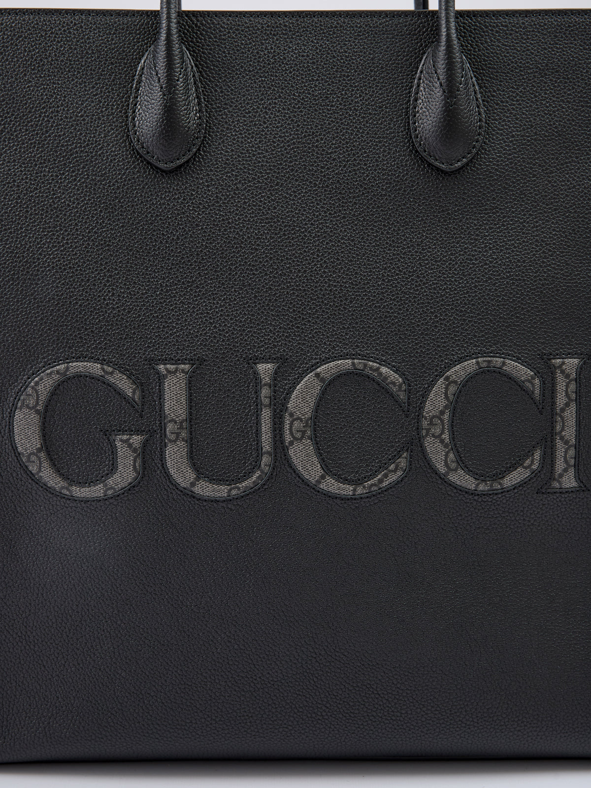 Black Leather Logo Medium Tote Bag
