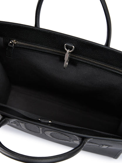 Black Leather Logo Medium Tote Bag