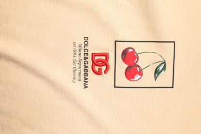 Beige Cotton Logo Print Crew Neck T-shirt